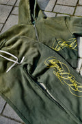 olive green script sweatsuit