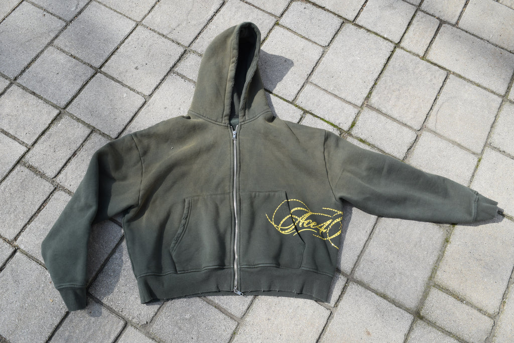 olive green script sweatsuit