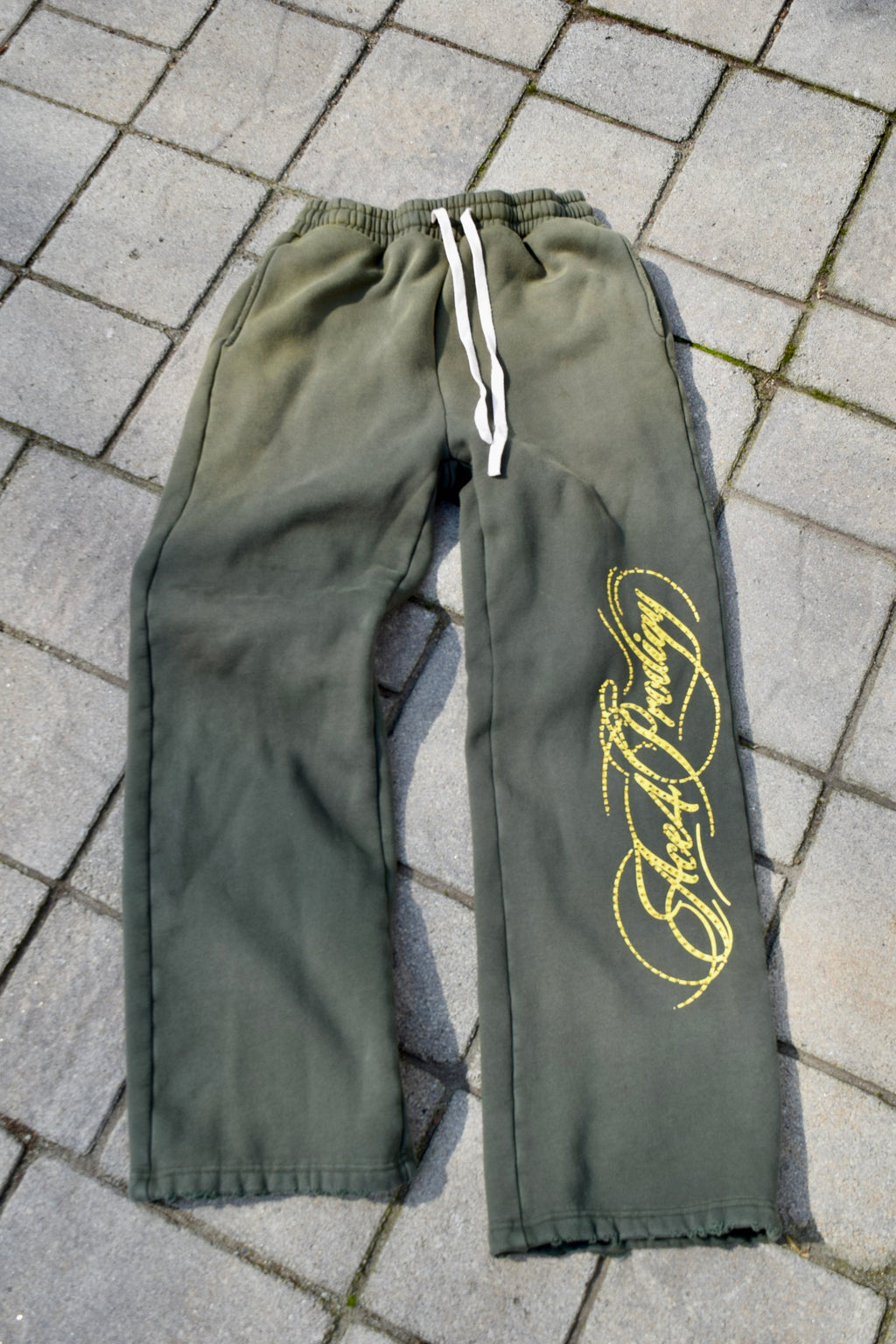 olive green script sweatsuit