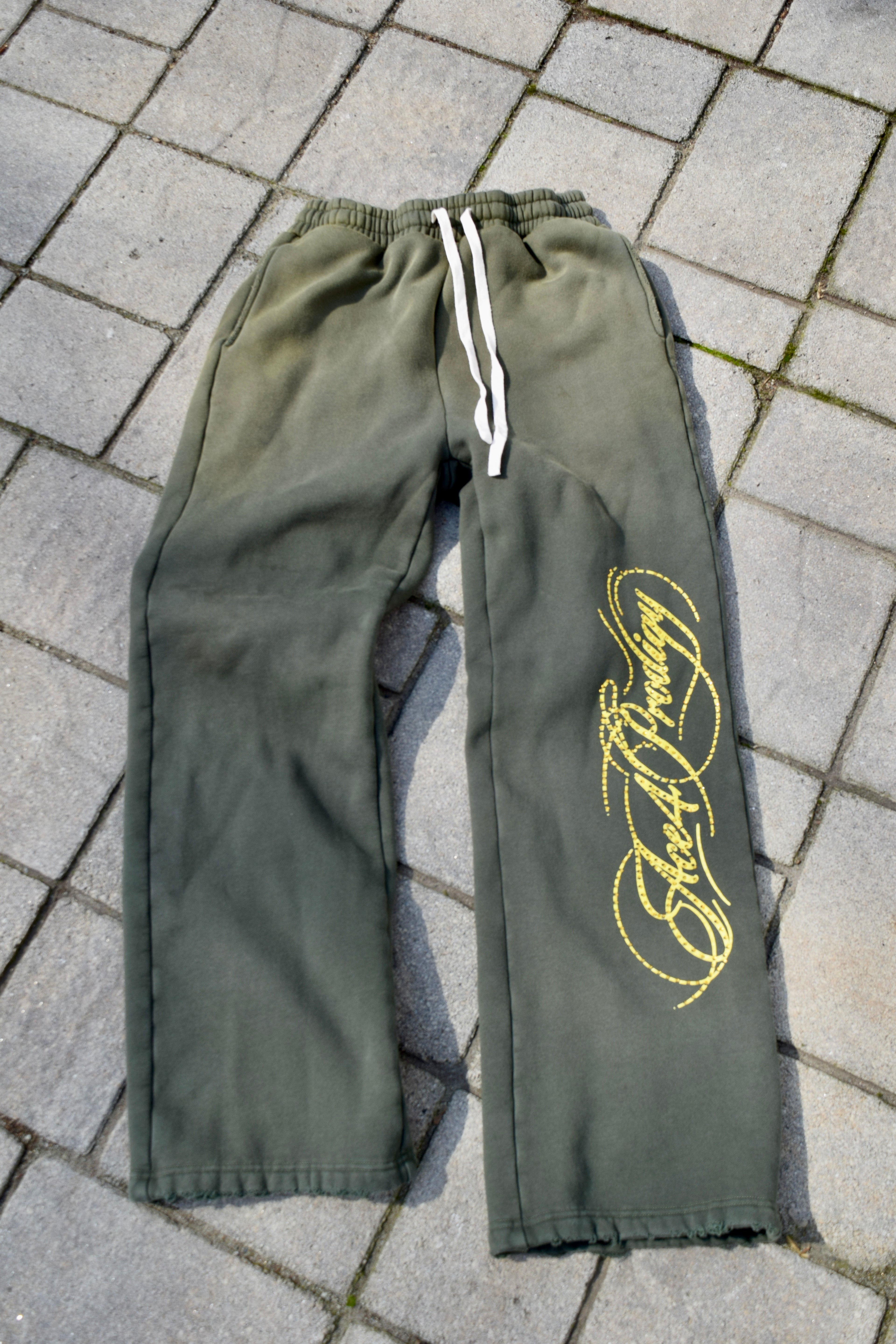 olive green script sweatsuit